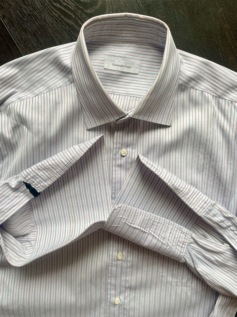 Ermenegildo Zegna - all cotton stripe shirt W/ French cuffs Size 43 (17”neck)